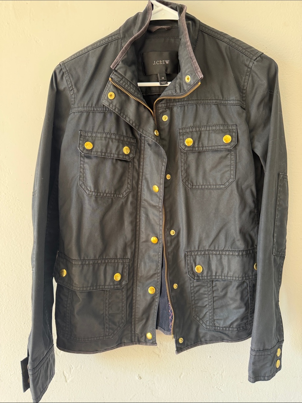 J. Crew Black Utility Field Jacket with Gold Buttons Cotton XS